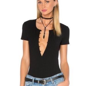 Privacy please terrace ribbed bodysuit tee button